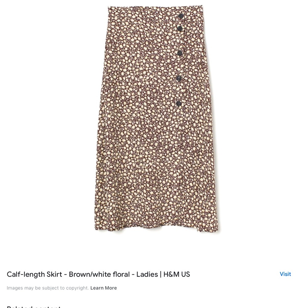 H&M NWT Brown/Floral Midi Slip Skirt, Size 0